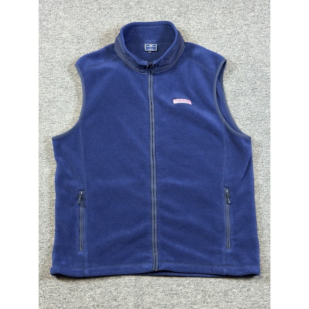 Vineyard Vines Blue Fleece Vest Men's Large Full Zip Pockets Golf Cozy‎ Soft